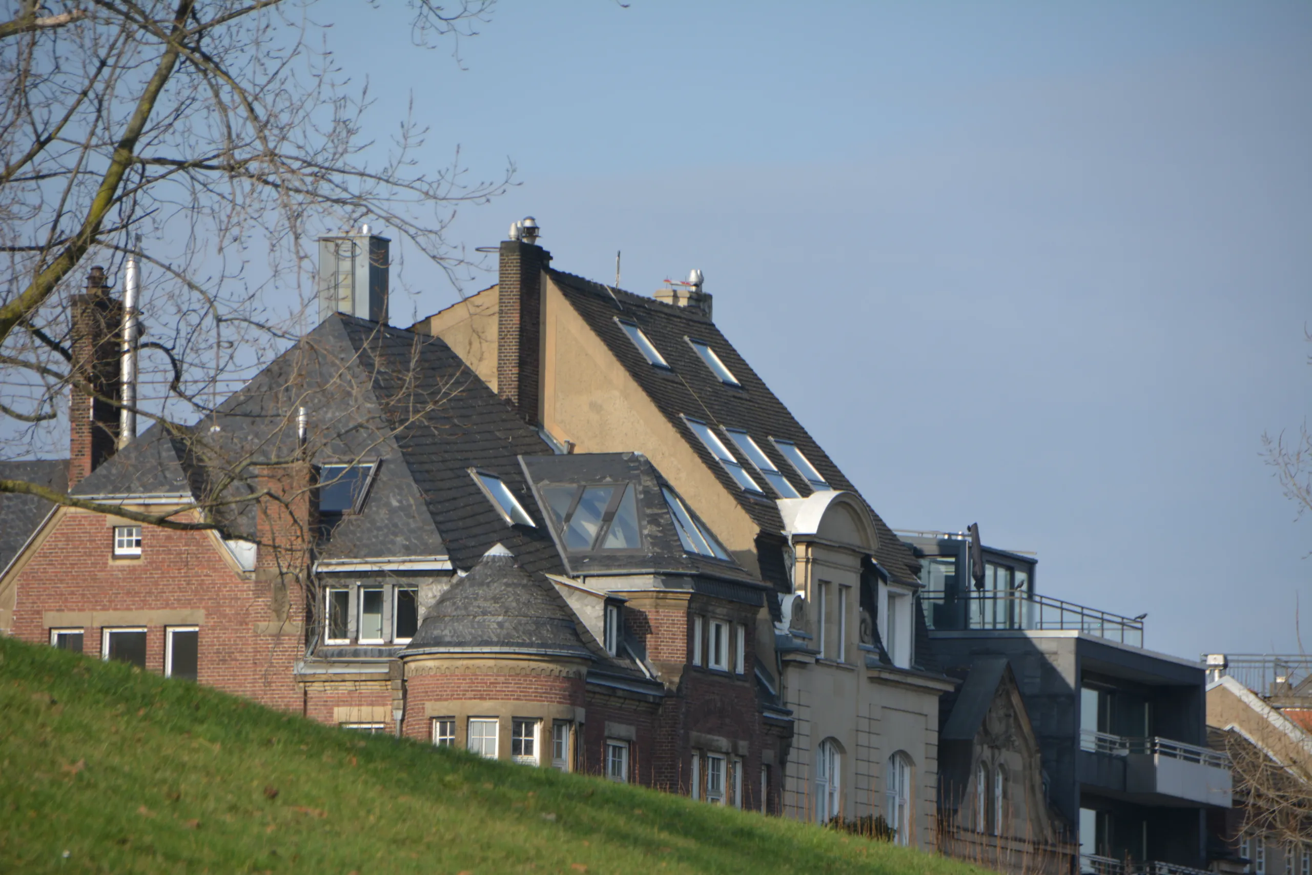 Roof skylights on pitched roof